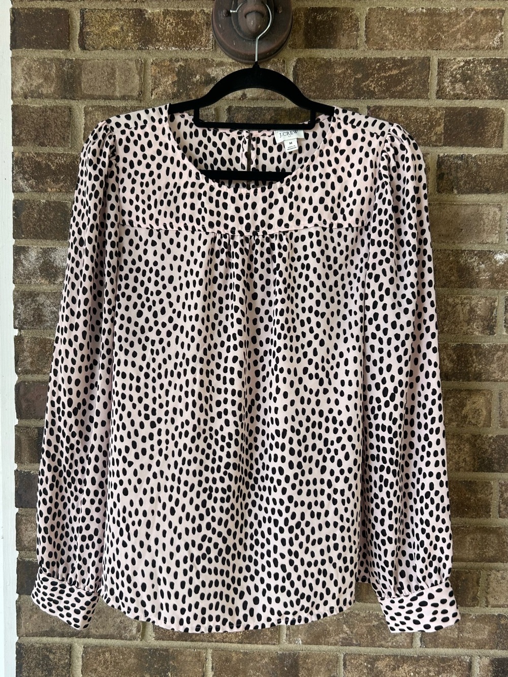 J. Crew Polka Dot Blouse Medium Pink Black Long Sleeve Career Top